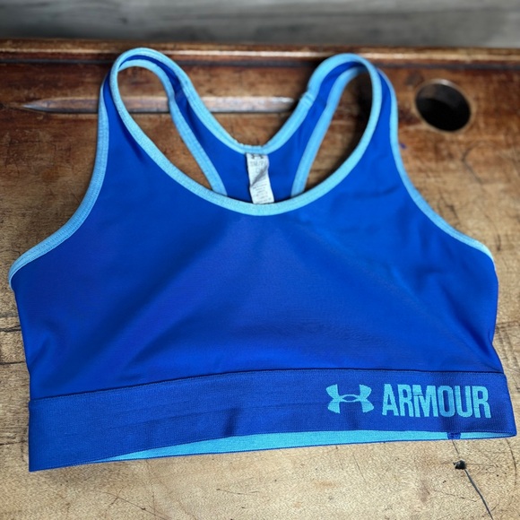 Under Armour Blue Compression Sports Bra Racerback Design Women's sz S preworn - Picture 1 of 6